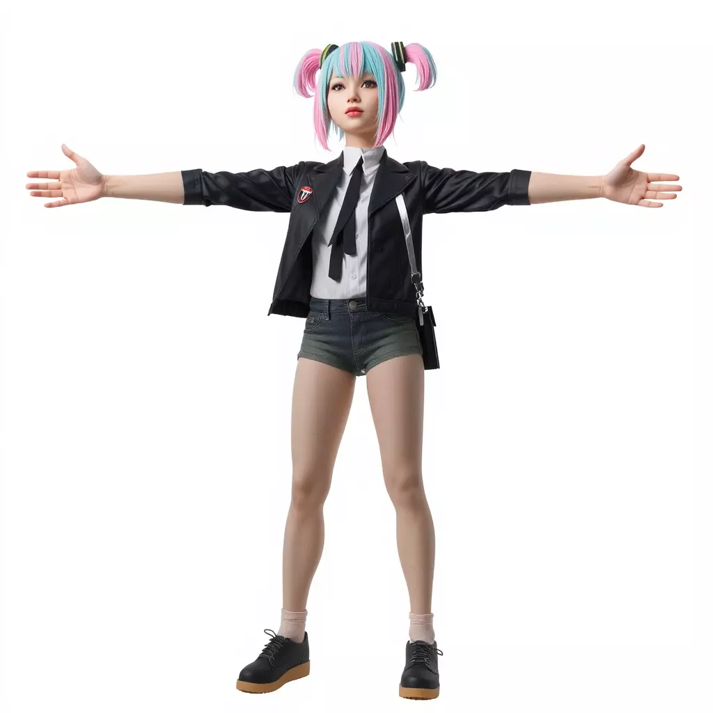 Colorful Anime Character Model Pack with School Uniform Low-poly 3D model_3