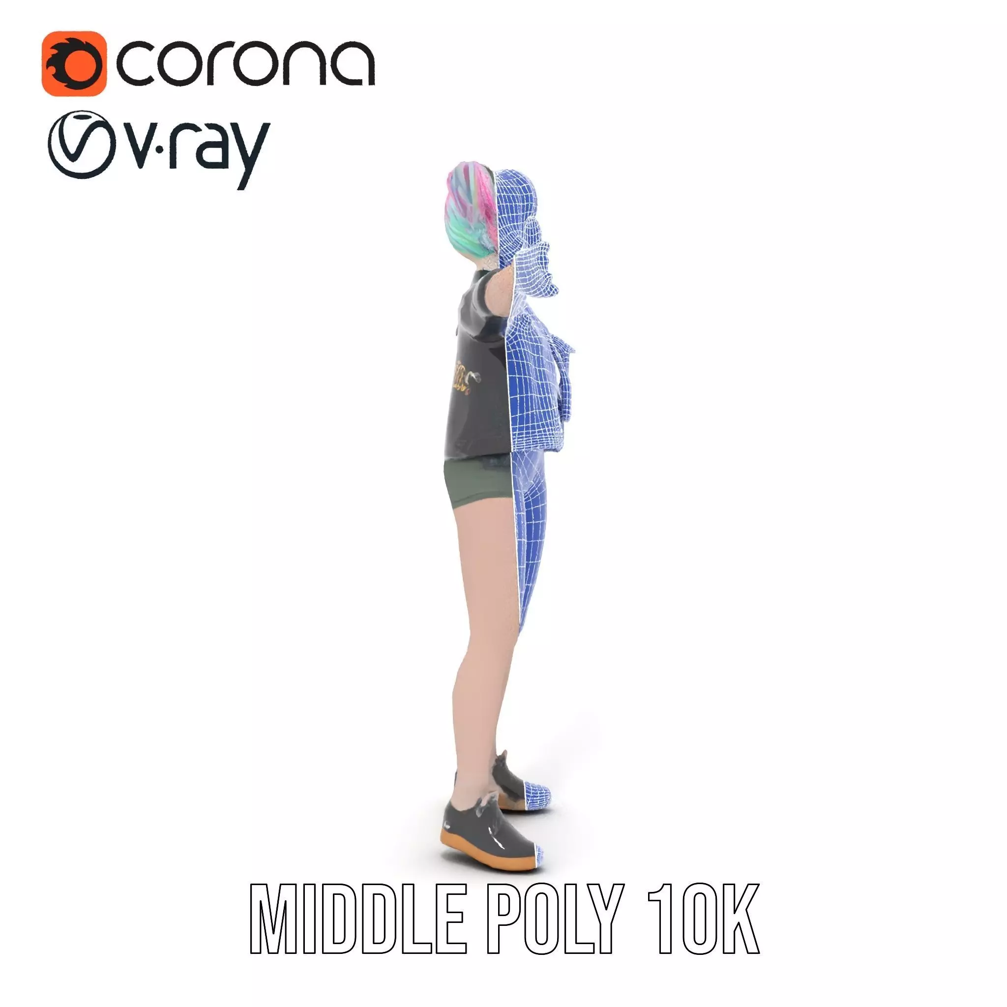 Colorful Anime Character Model Pack with School Uniform Low-poly 3D model_21