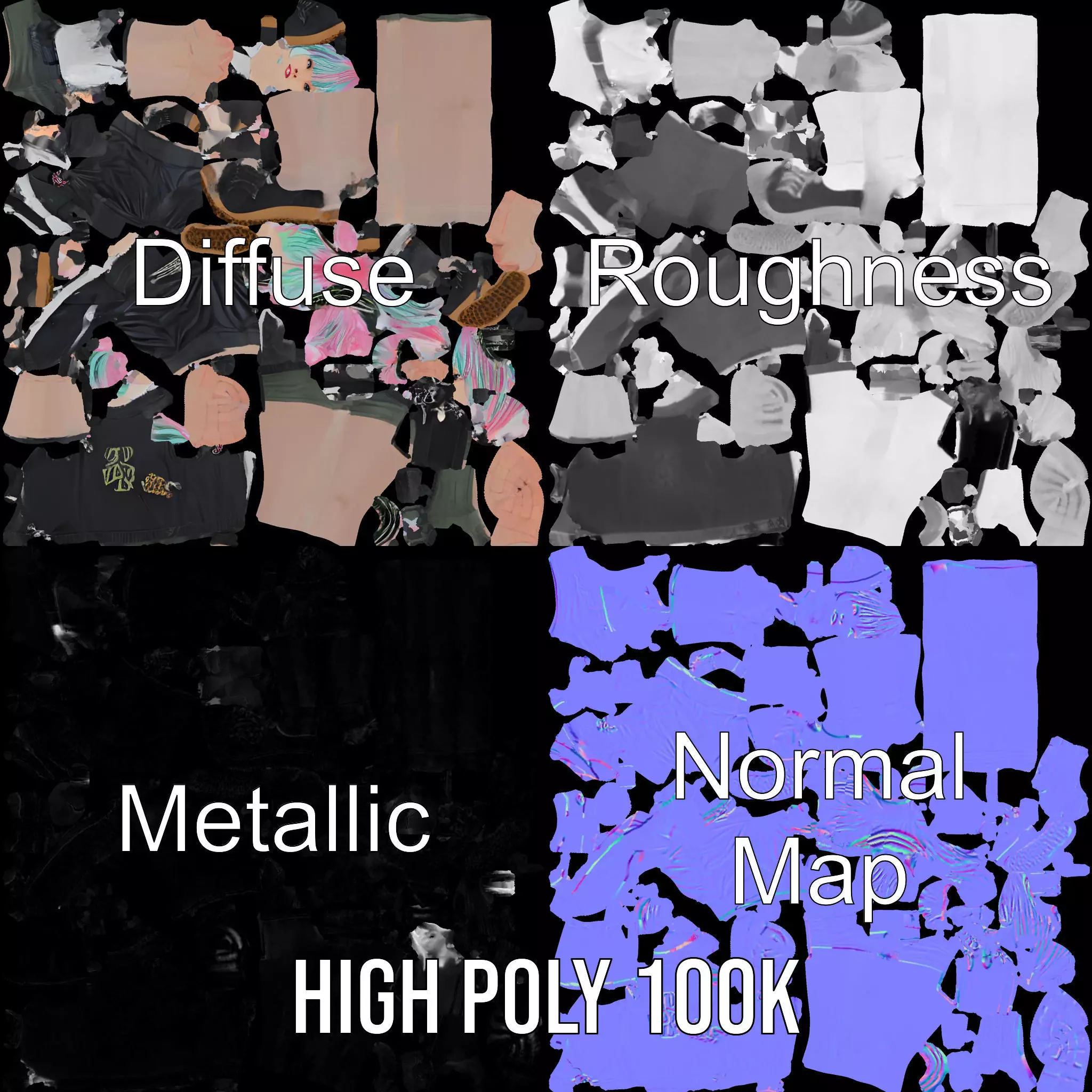 Colorful Anime Character Model Pack with School Uniform Low-poly 3D model_4