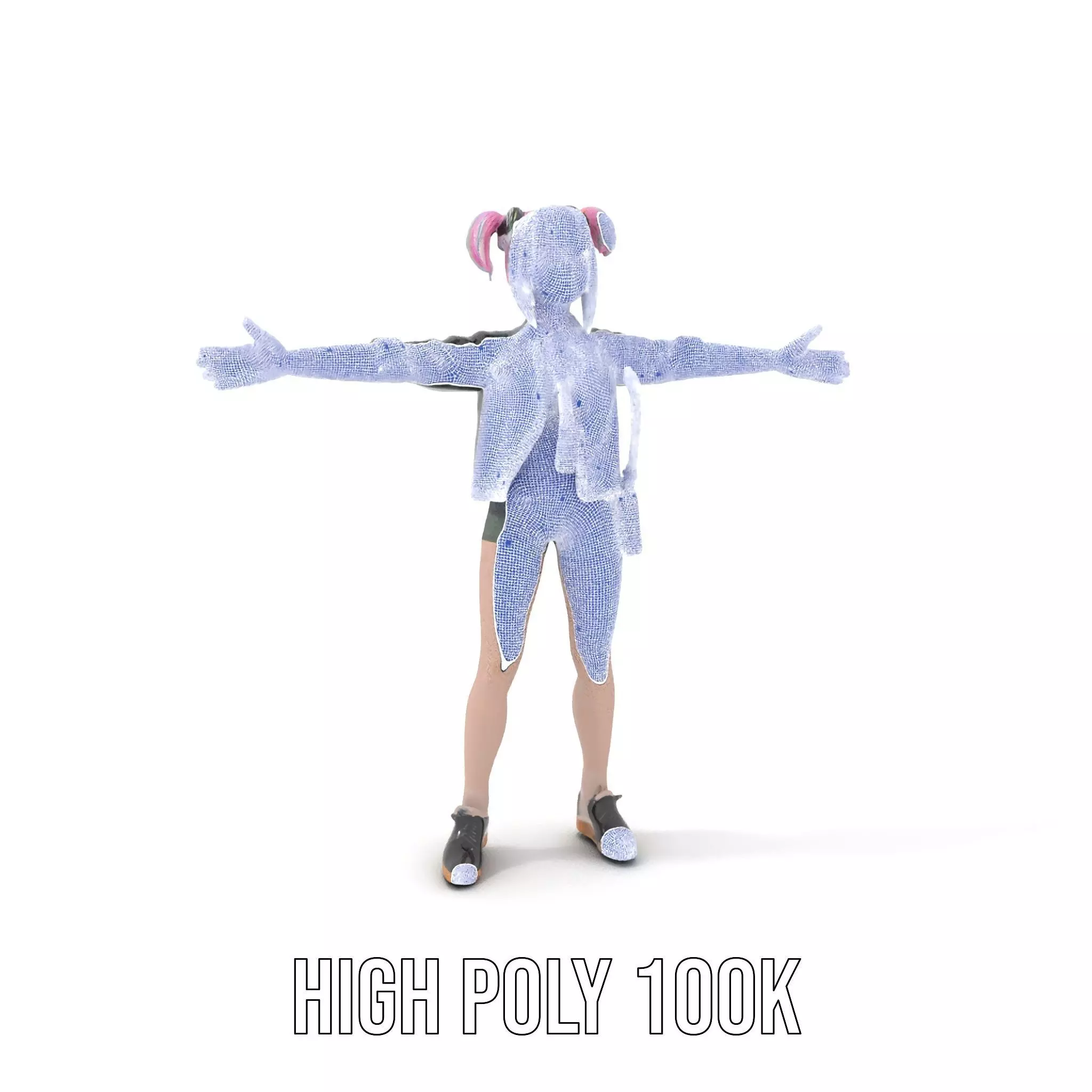 Colorful Anime Character Model Pack with School Uniform Low-poly 3D model_5