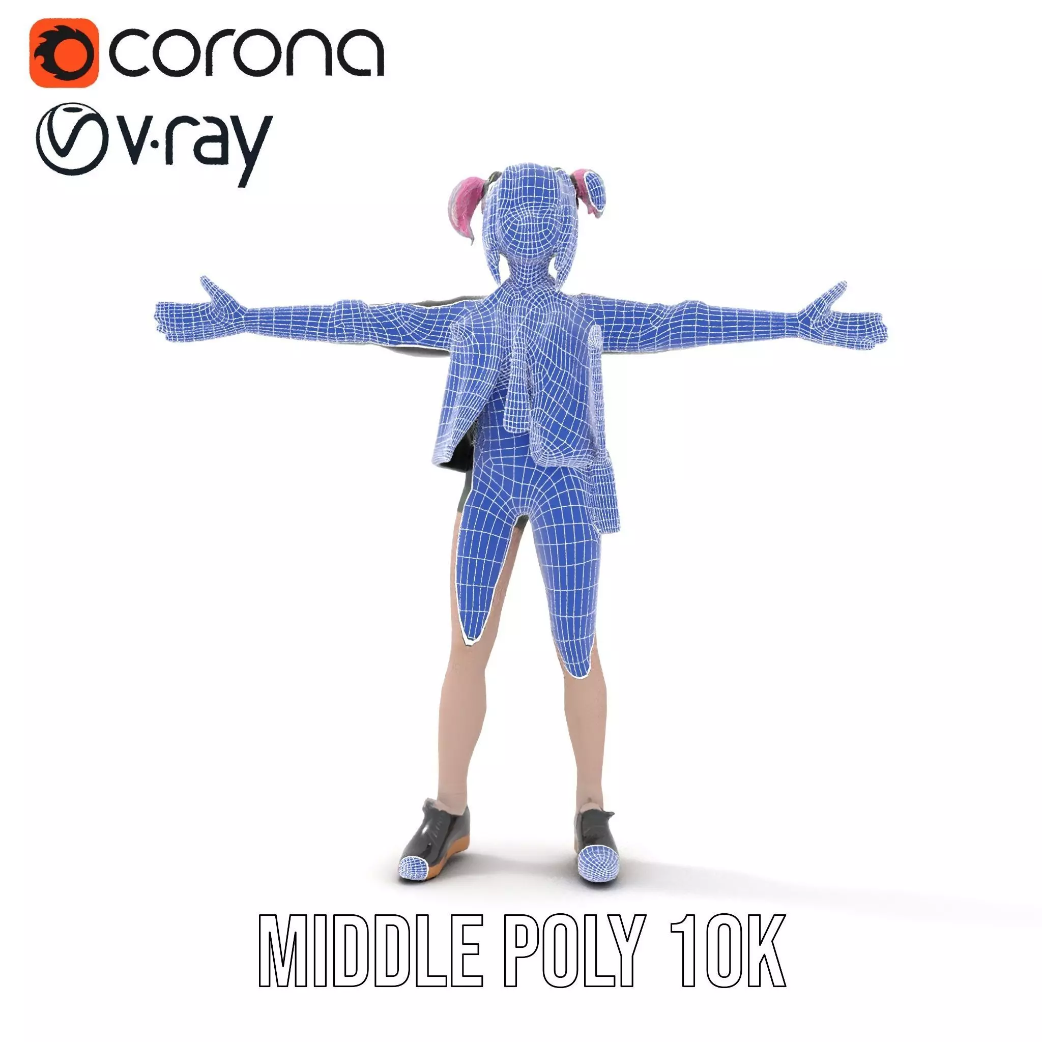 Colorful Anime Character Model Pack with School Uniform Low-poly 3D model_27