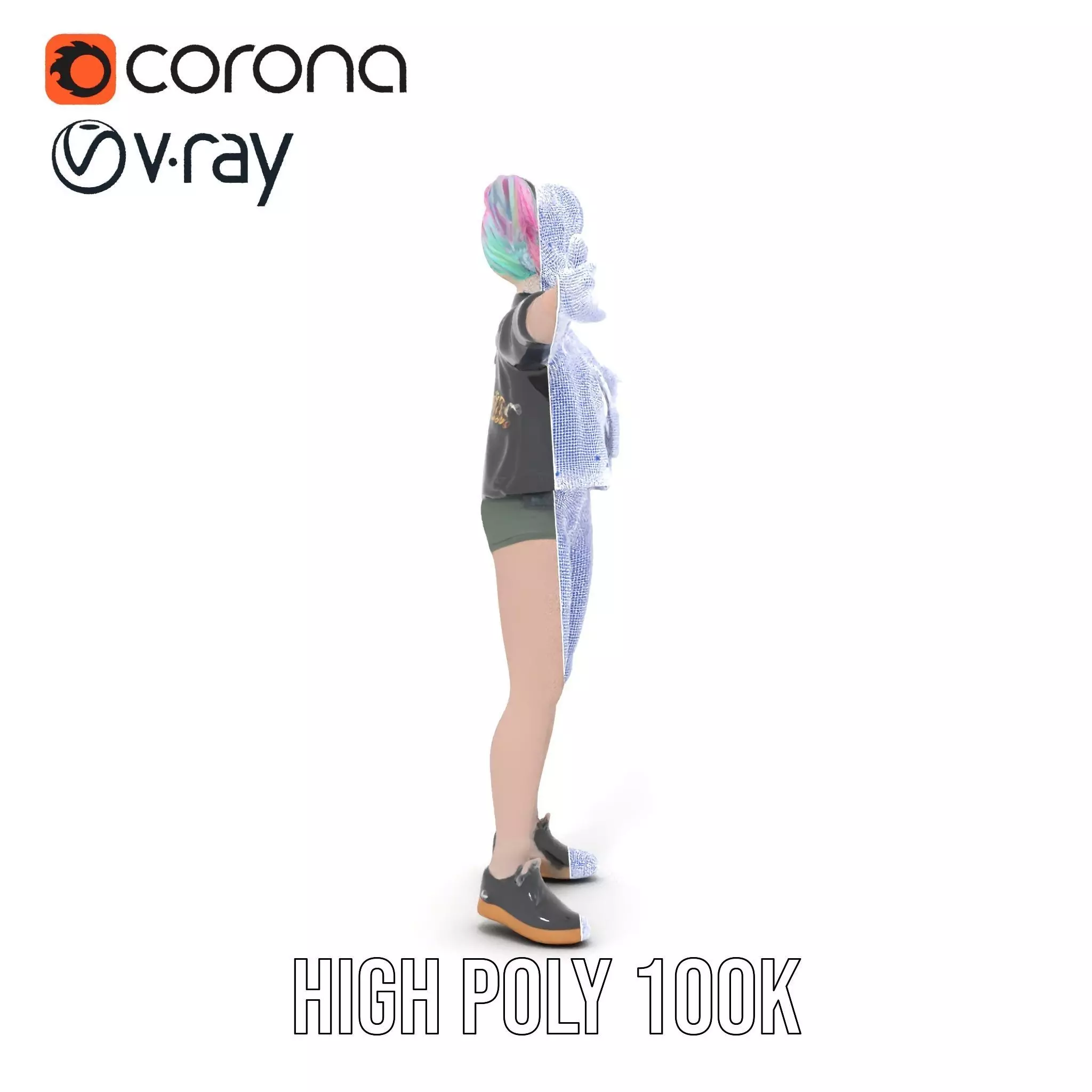 Colorful Anime Character Model Pack with School Uniform Low-poly 3D model_33