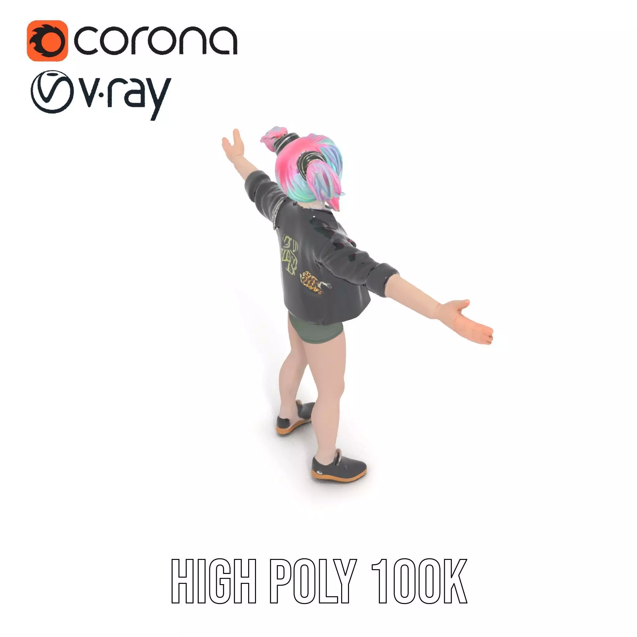 Colorful Anime Character Model Pack with School Uniform Low-poly 3D model_15