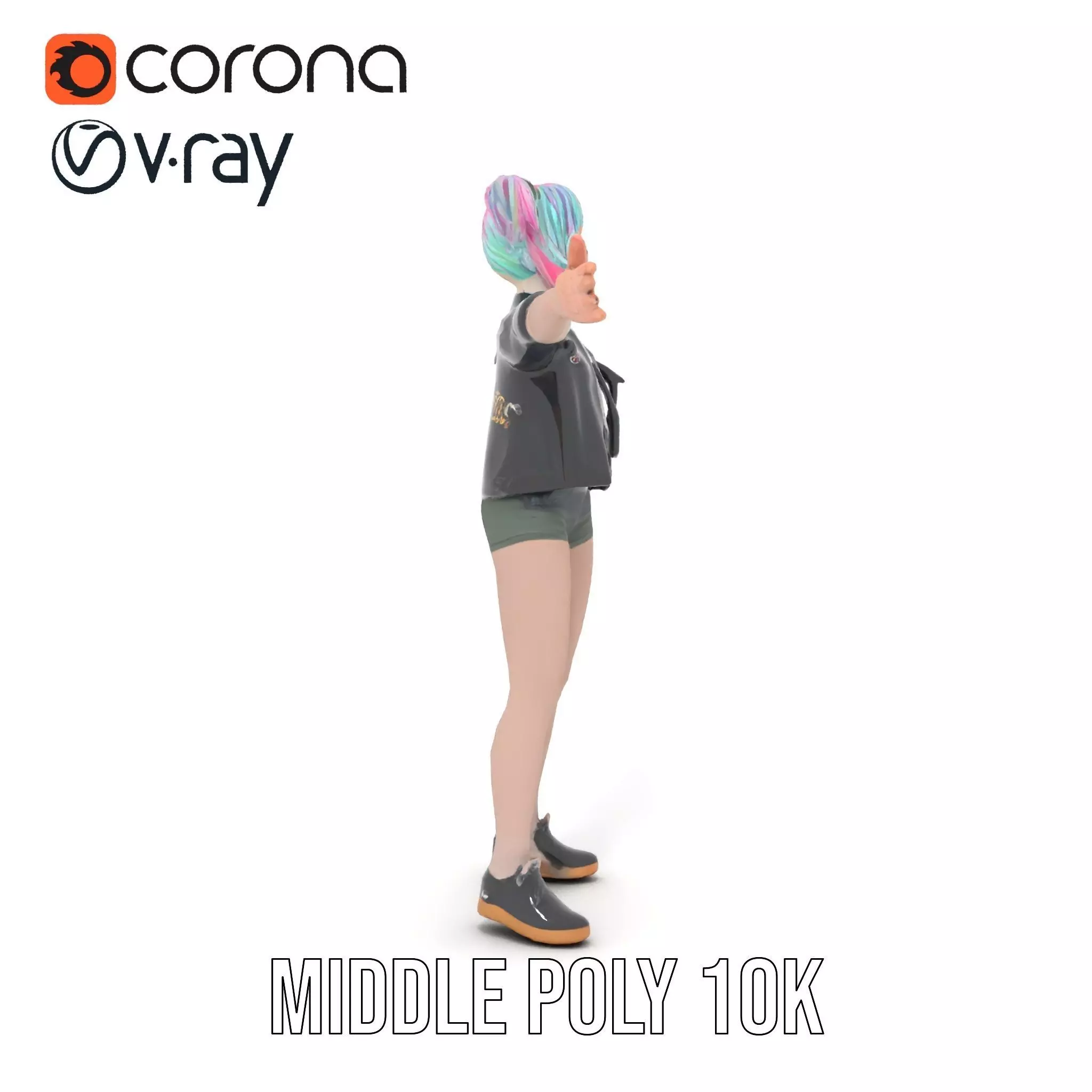 Colorful Anime Character Model Pack with School Uniform Low-poly 3D model_19