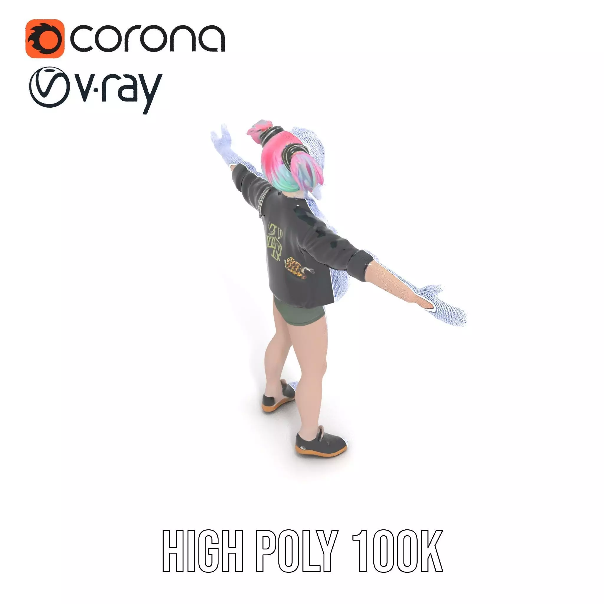 Colorful Anime Character Model Pack with School Uniform Low-poly 3D model_29