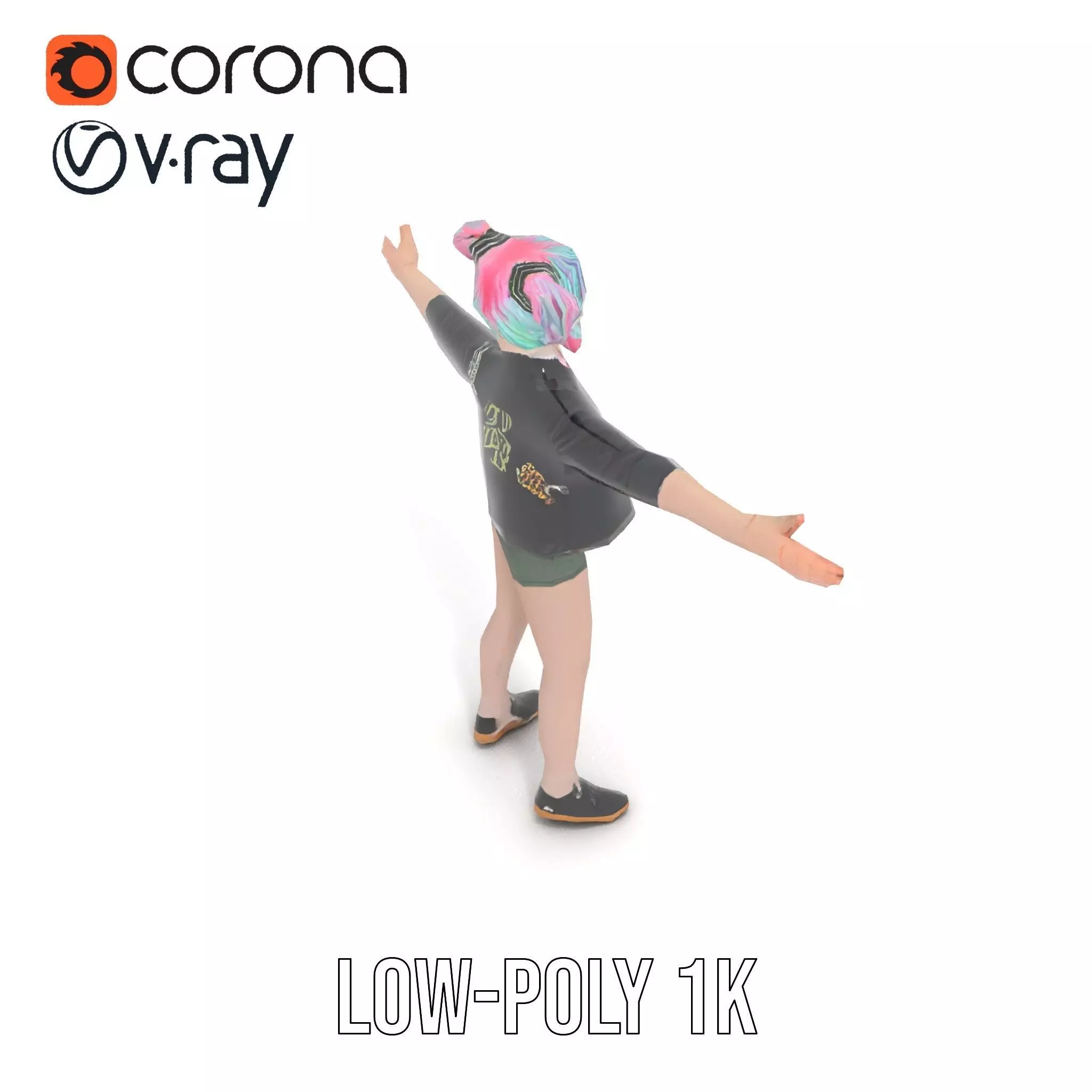 Colorful Anime Character Model Pack with School Uniform Low-poly 3D model_25