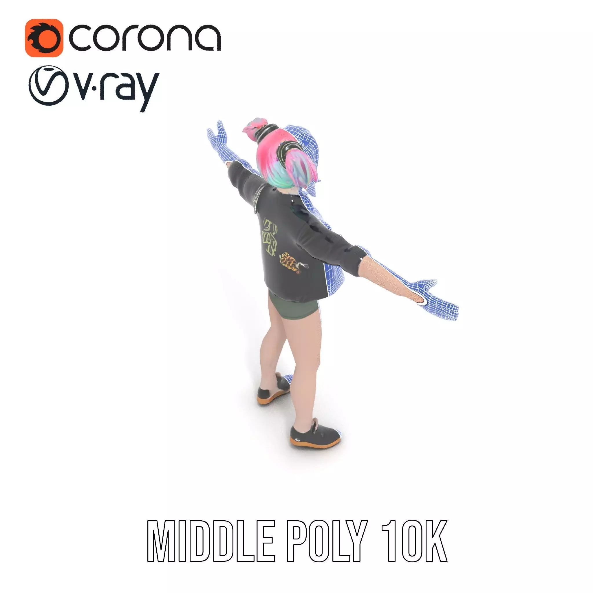 Colorful Anime Character Model Pack with School Uniform Low-poly 3D model_30