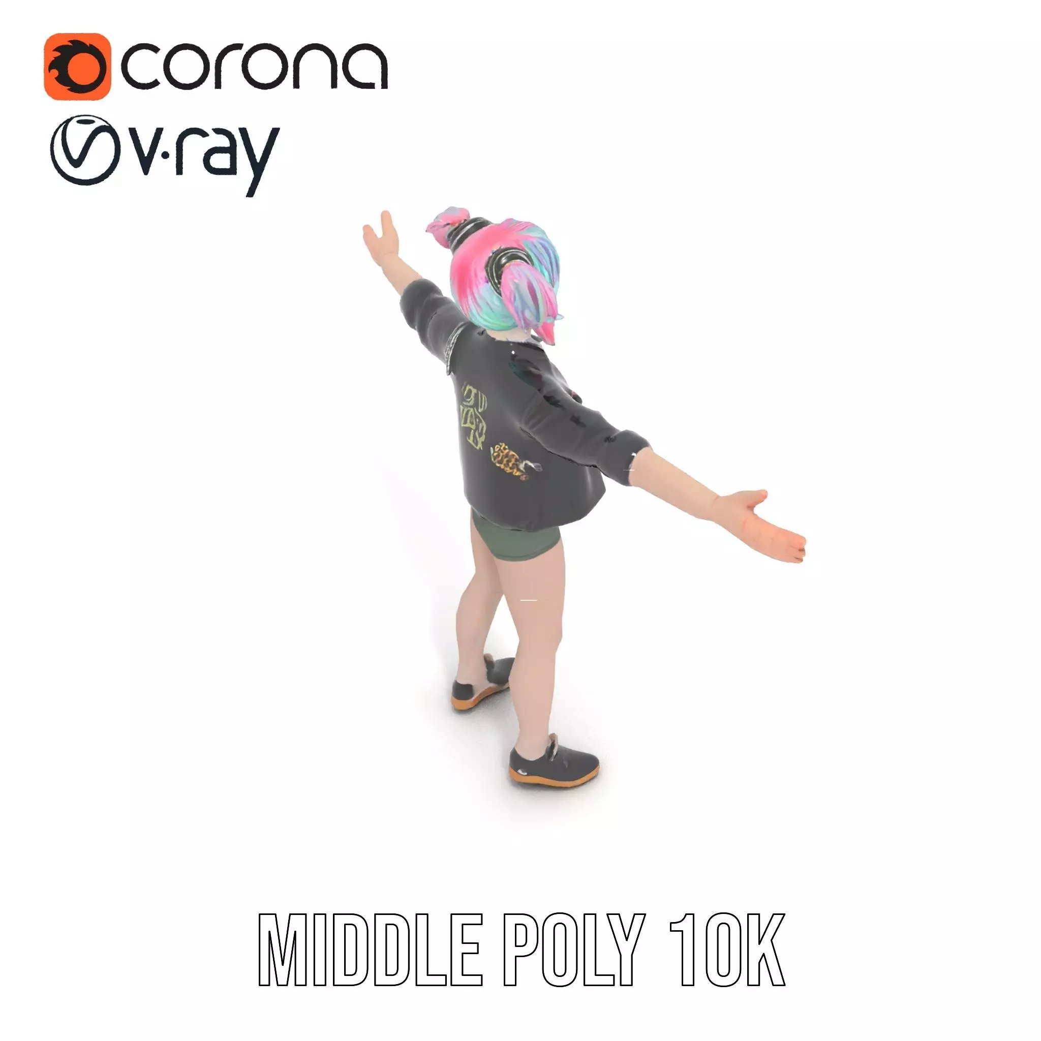 Colorful Anime Character Model Pack with School Uniform Low-poly 3D model_16