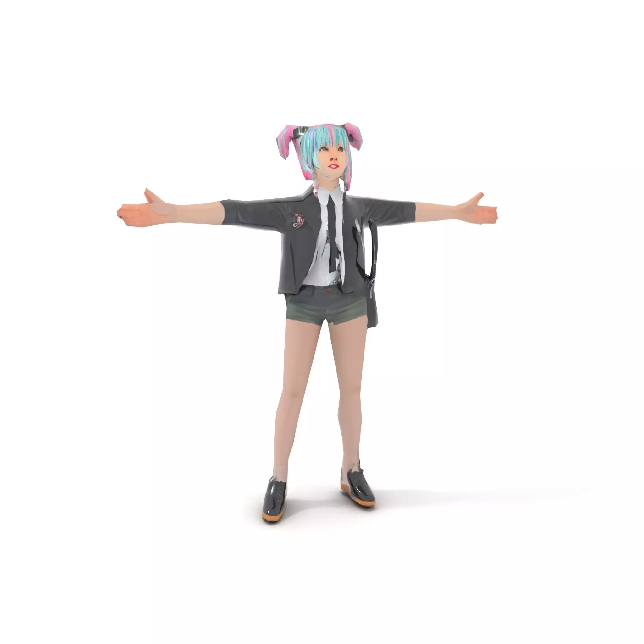 Colorful Anime Character Model Pack with School Uniform Low-poly 3D model_8