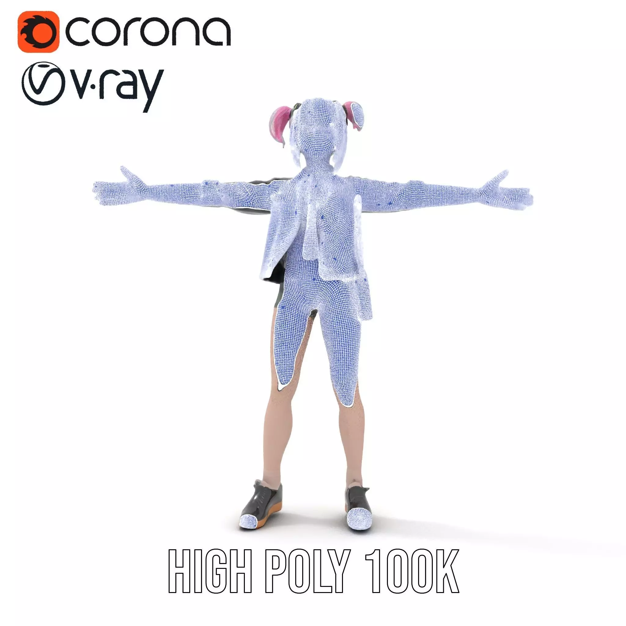 Colorful Anime Character Model Pack with School Uniform Low-poly 3D model_32