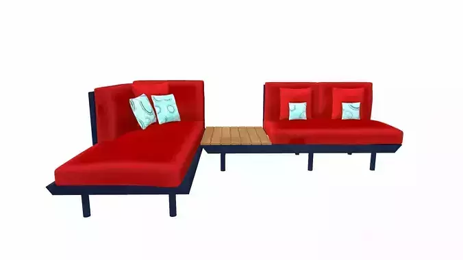 Canape Modern Sofa Red PBR Textured