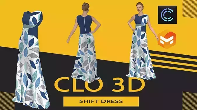 Shift dress Marvelous Designer or Clo3D ZPRJ