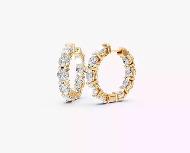 N ER012  Oval cut diamond eternity huggie earring