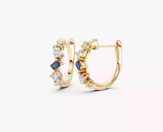  Cluster diamond emerald pear round  huggie earring N ER014 