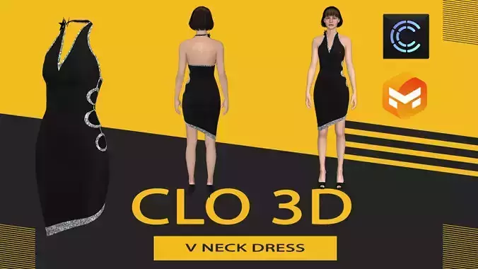 V-Neck dress Marvelous Designer or Clo3D ZPRJ