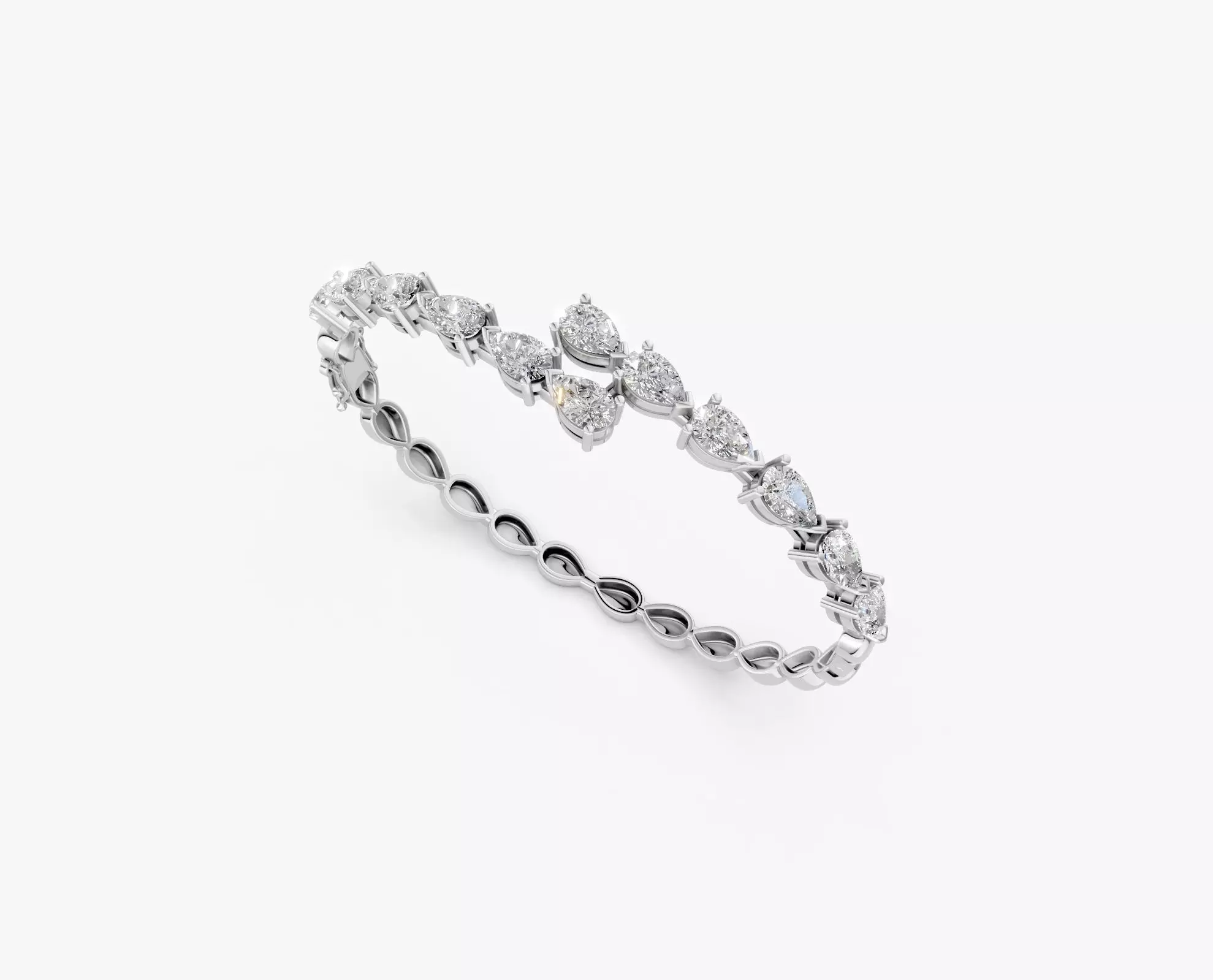 N BG02 Pear shape diamond bangle bracelet 3D print model_5