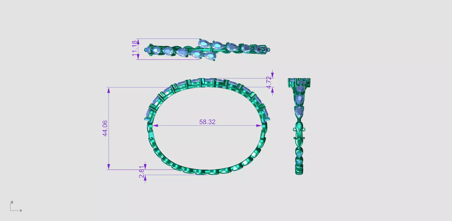 N BG02 Pear shape diamond bangle bracelet 3D print model_6