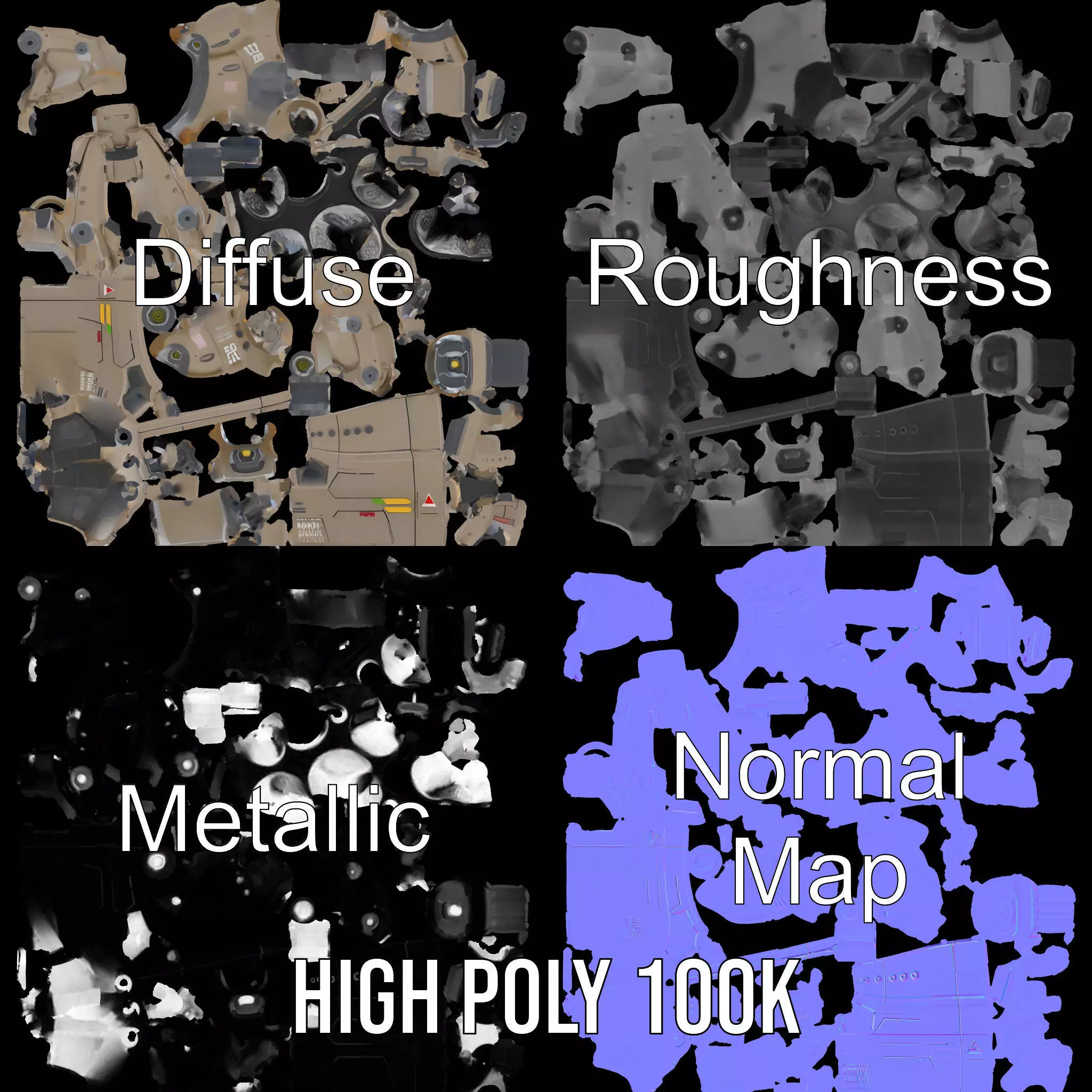 Futuristic Artillery Cannon Model Pack Low-poly 3D model_4