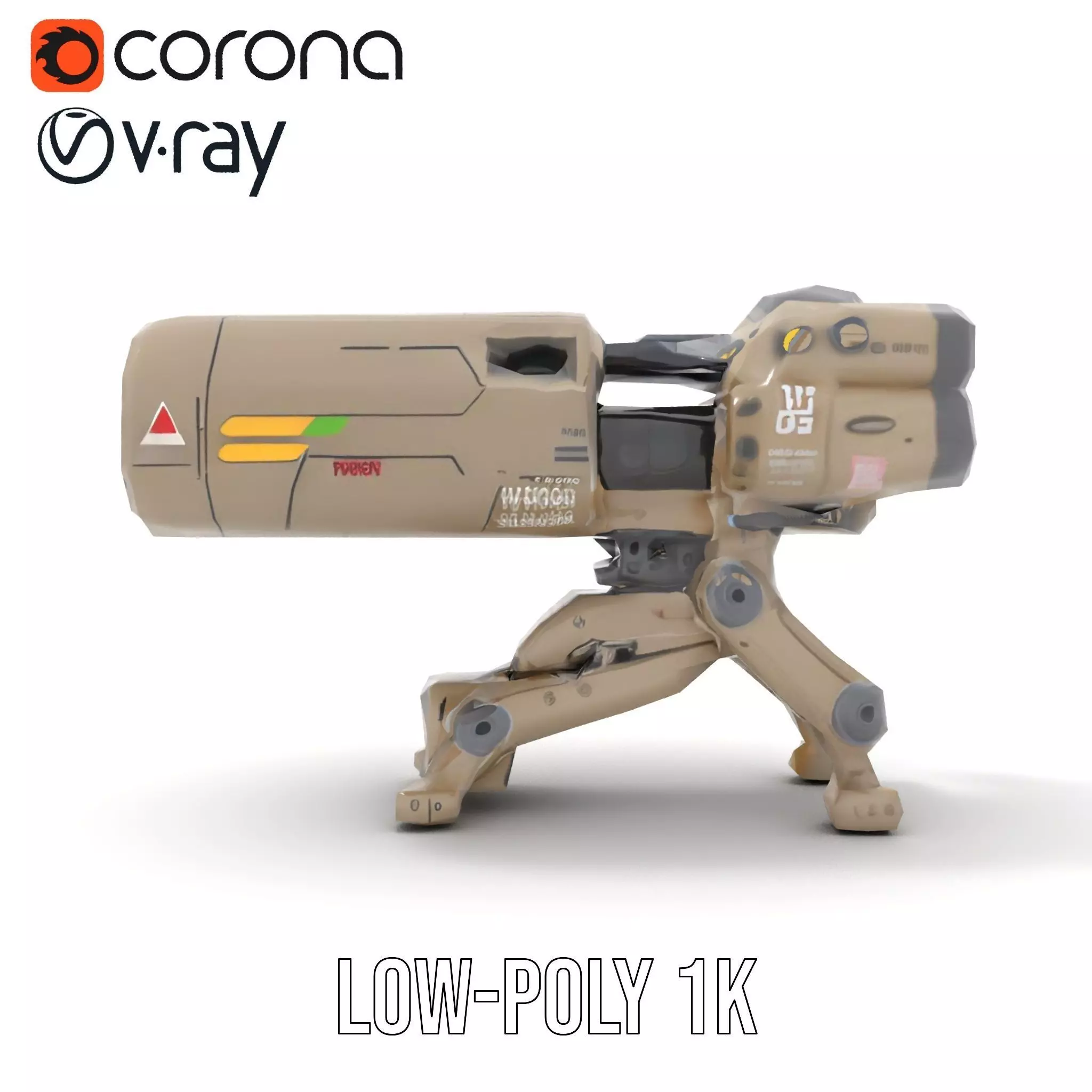 Futuristic Artillery Cannon Model Pack Low-poly 3D model_15
