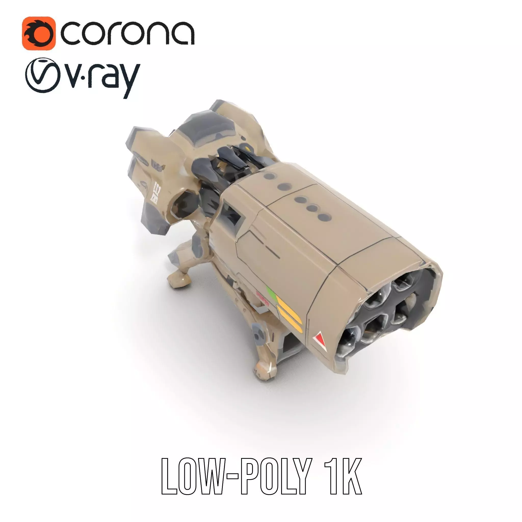 Futuristic Artillery Cannon Model Pack Low-poly 3D model_8