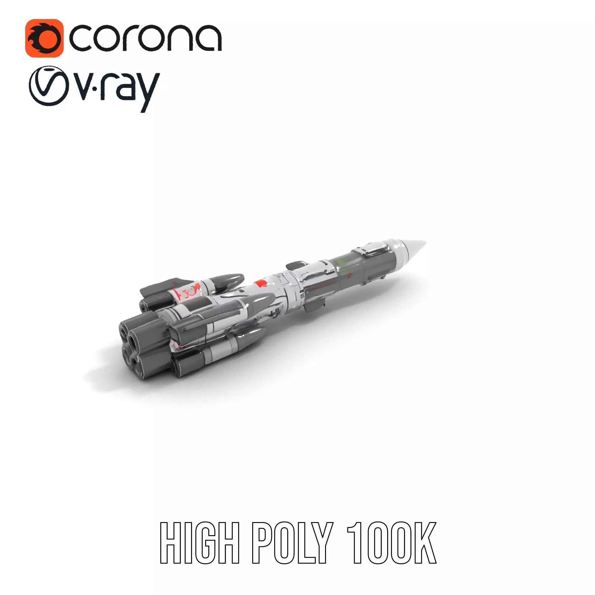 Futuristic Space Rocket model pack Low-poly 3D model_14