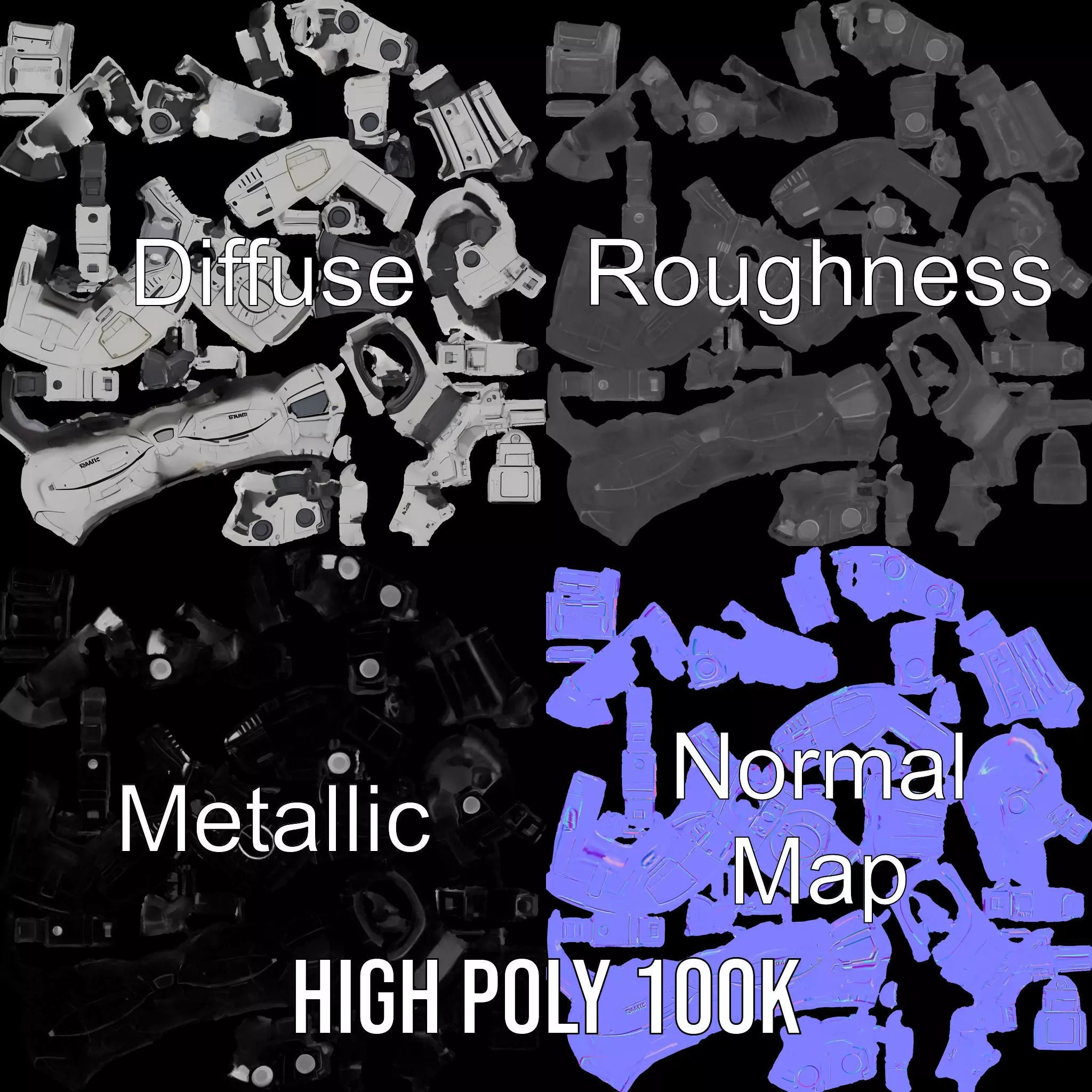 Futuristic Turret Model Pack with Rotating Cannons Low-poly 3D model_4