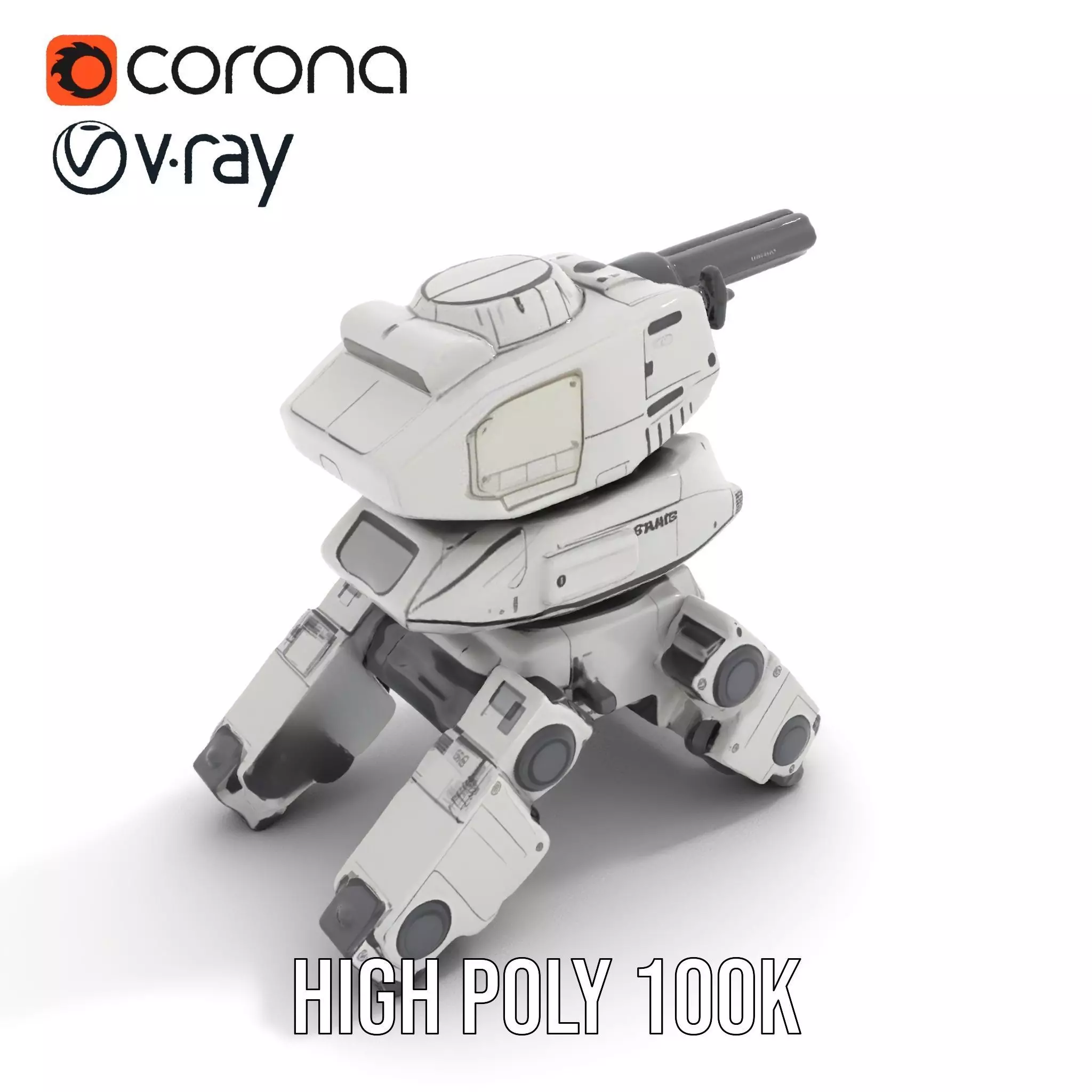 Futuristic Turret Model Pack with Rotating Cannons Low-poly 3D model_18
