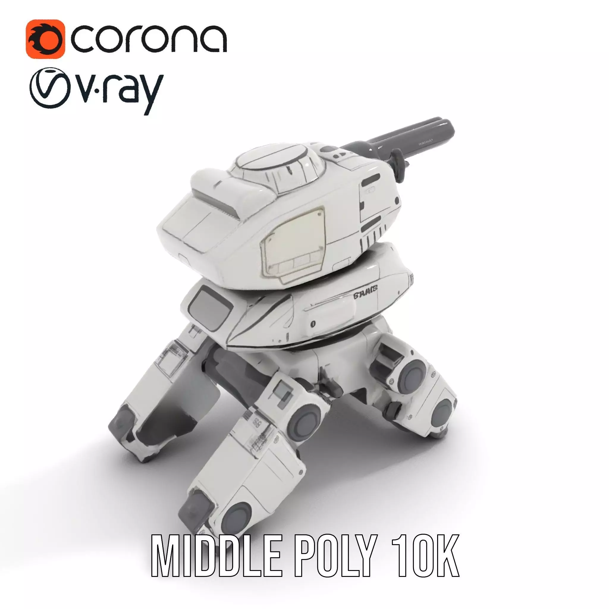 Futuristic Turret Model Pack with Rotating Cannons Low-poly 3D model_6