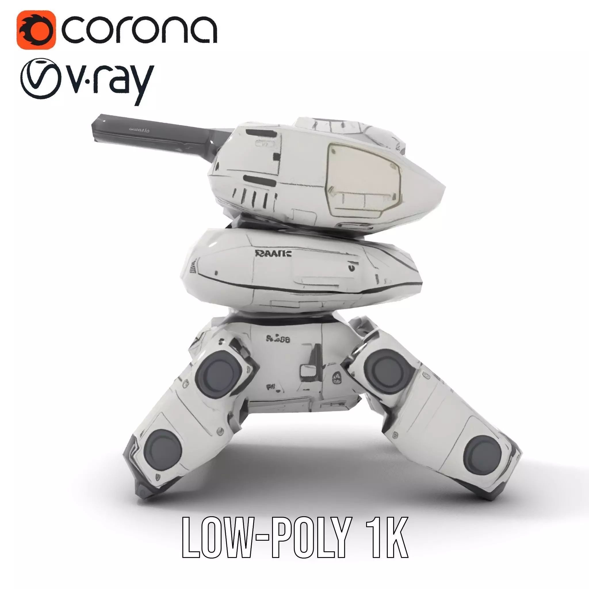 Futuristic Turret Model Pack with Rotating Cannons Low-poly 3D model_20