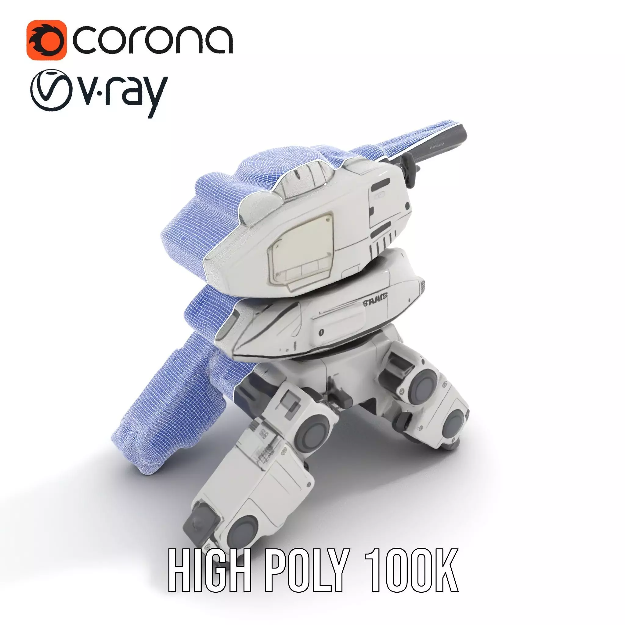 Futuristic Turret Model Pack with Rotating Cannons Low-poly 3D model_32