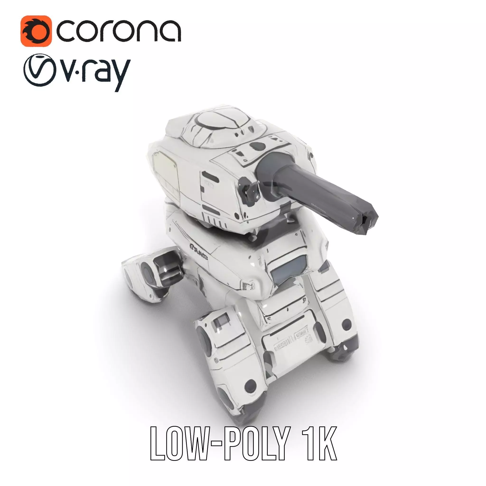 Futuristic Turret Model Pack with Rotating Cannons Low-poly 3D model_22