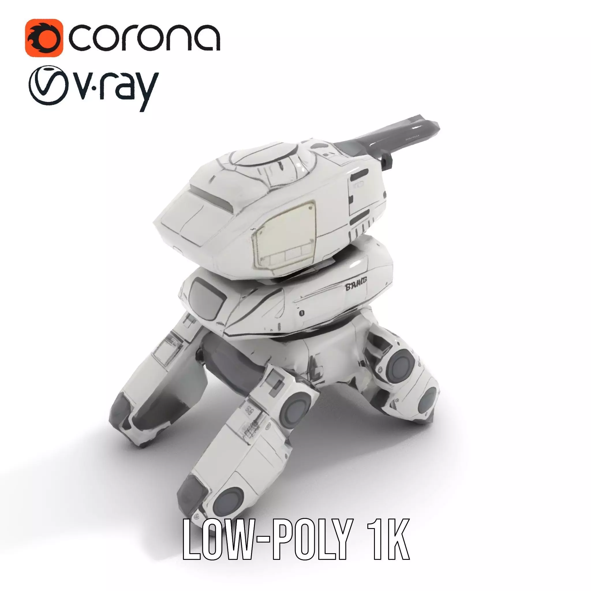 Futuristic Turret Model Pack with Rotating Cannons Low-poly 3D model_8