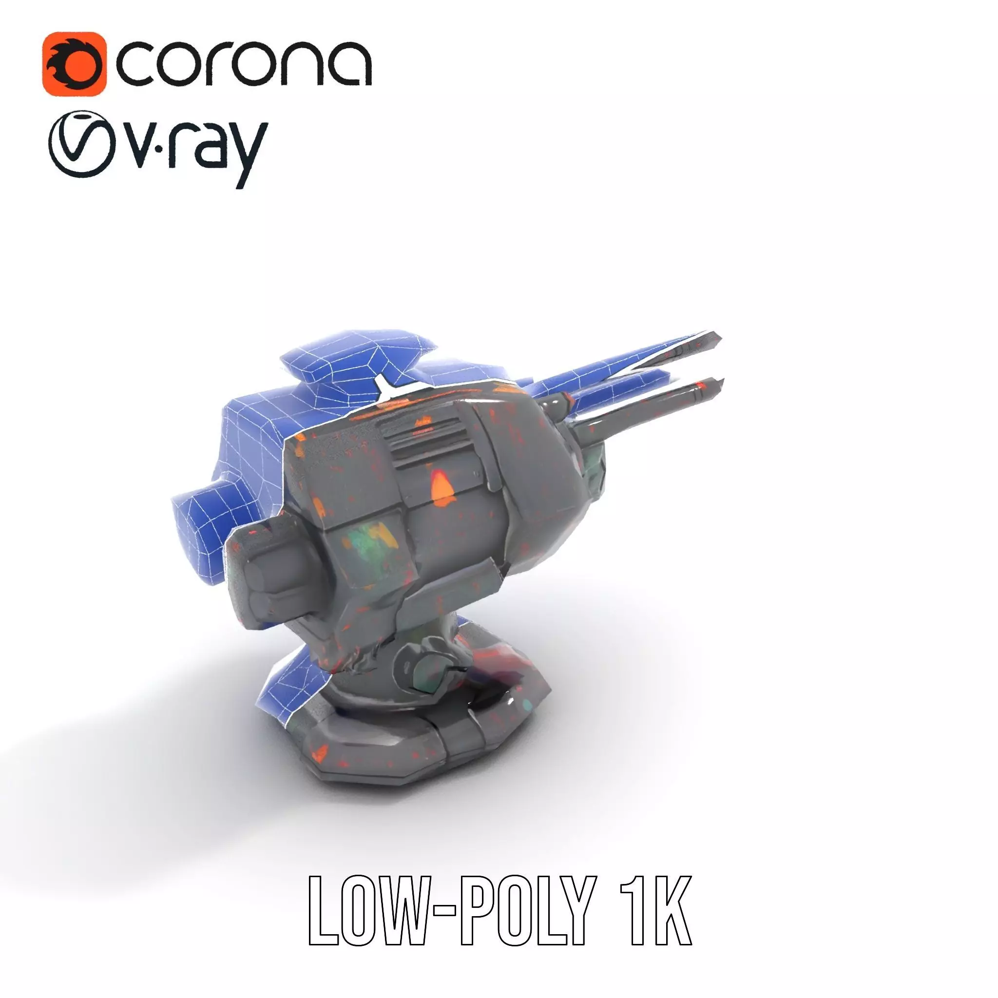 Colorful Turret Cannon Model Pack for Game Integration Low-poly 3D model_15