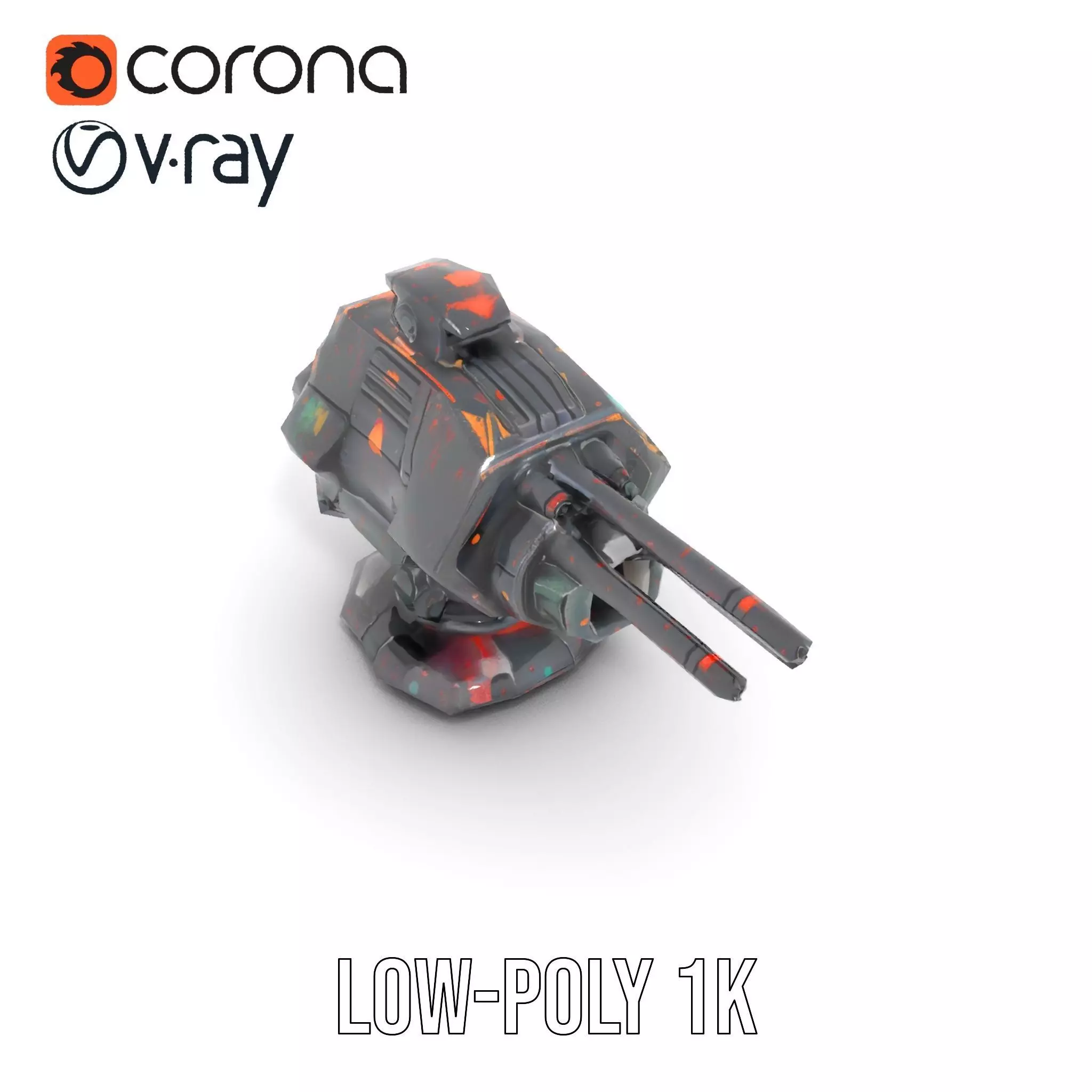 Colorful Turret Cannon Model Pack for Game Integration Low-poly 3D model_17