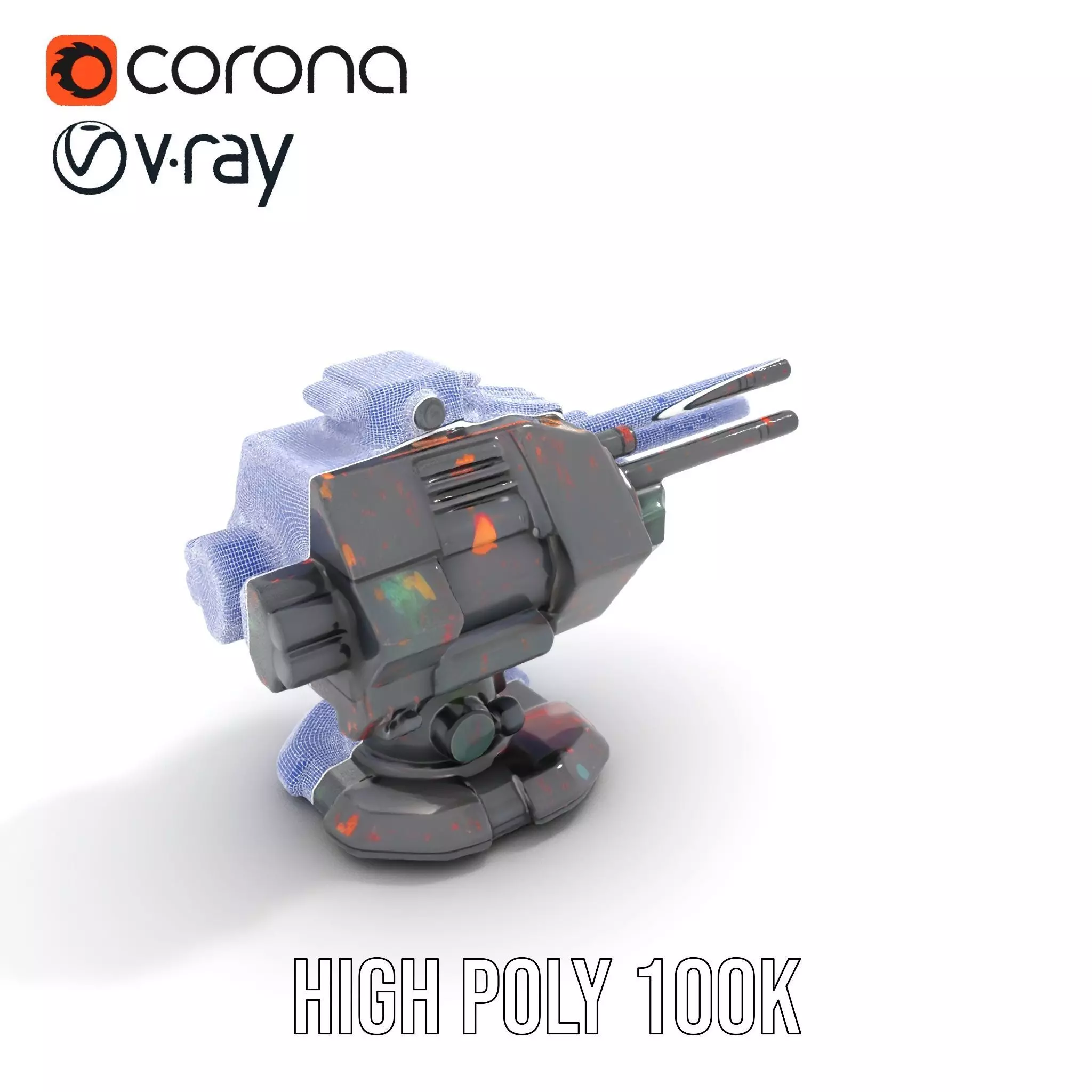 Colorful Turret Cannon Model Pack for Game Integration Low-poly 3D model_23