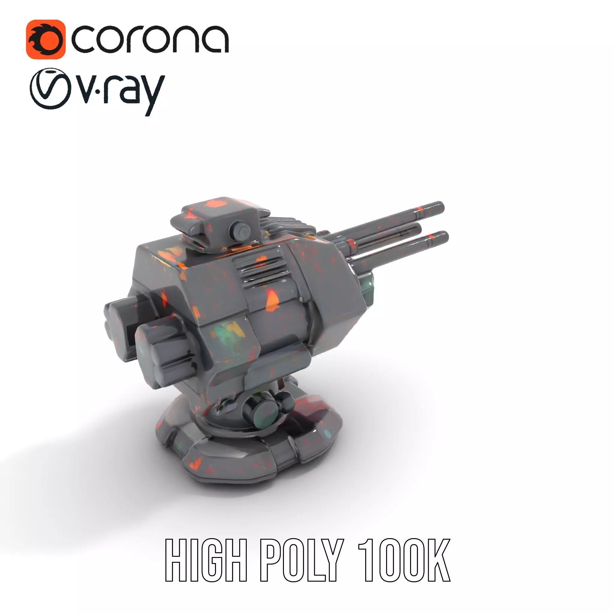 Colorful Turret Cannon Model Pack for Game Integration Low-poly 3D model_18