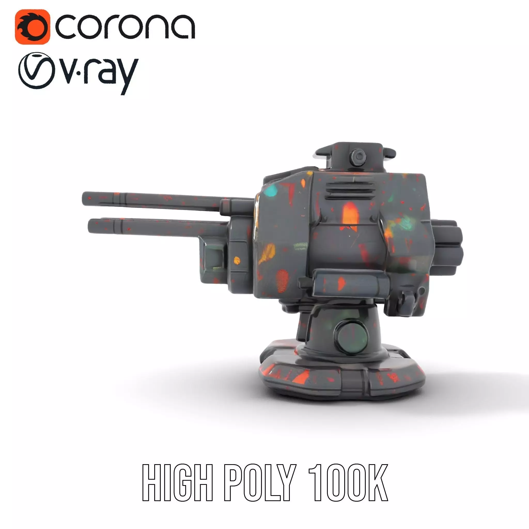 Colorful Turret Cannon Model Pack for Game Integration Low-poly 3D model_33