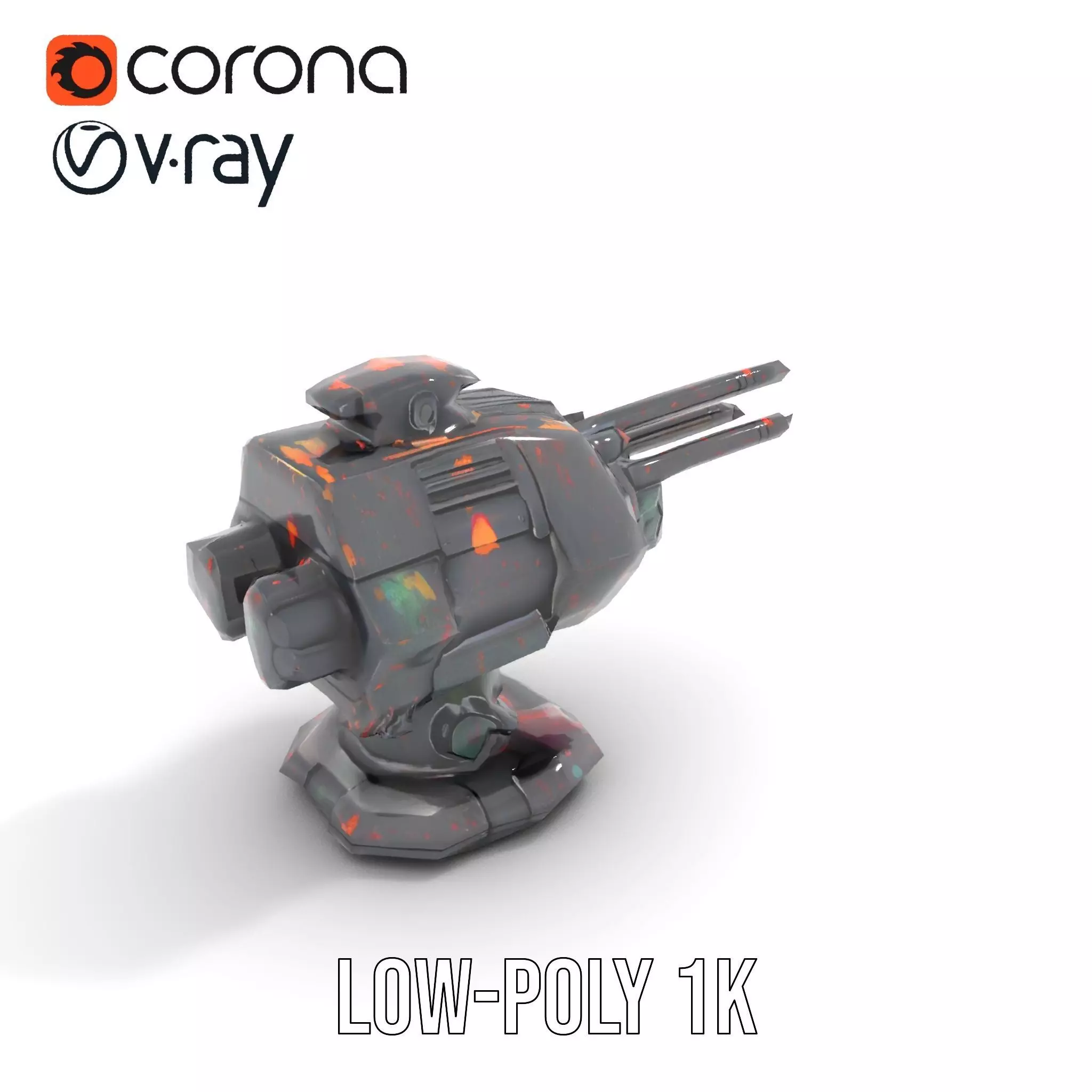 Colorful Turret Cannon Model Pack for Game Integration Low-poly 3D model_10