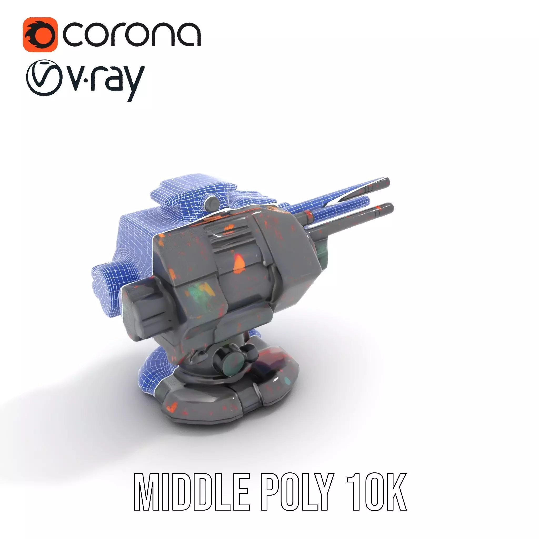Colorful Turret Cannon Model Pack for Game Integration Low-poly 3D model_12