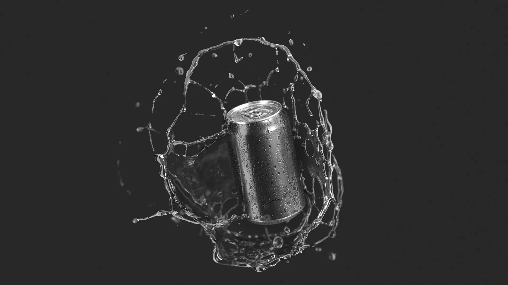 Black 330ml Can With Splash - soda drink with drops 3D model_1