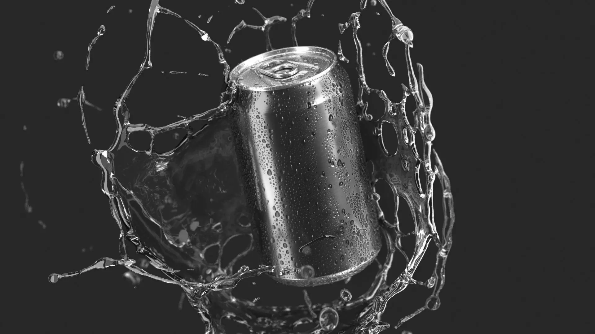 Black 330ml Can With Splash - soda drink with drops 3D model_0