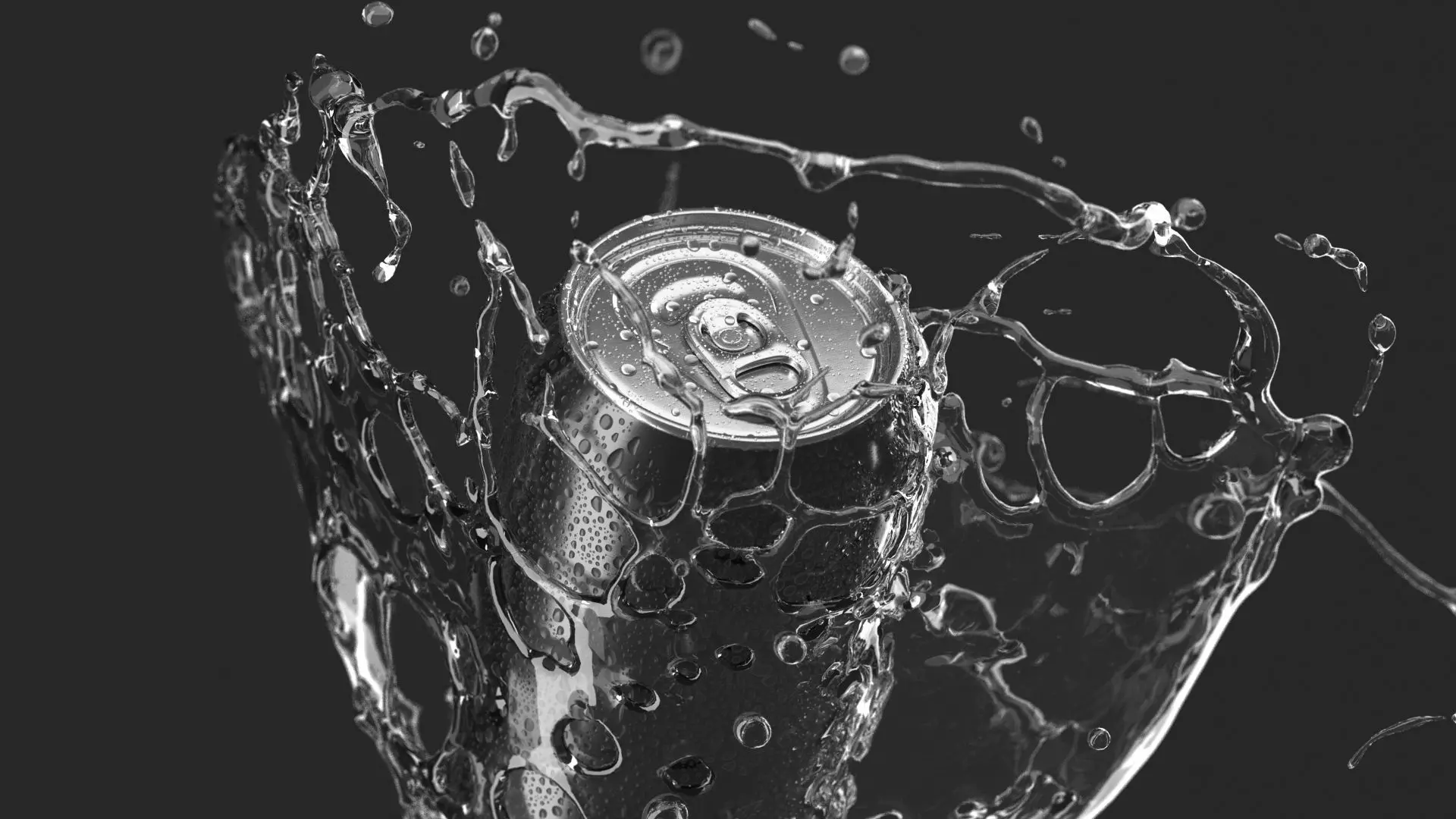 Black 330ml Can With Splash - soda drink with drops 3D model_3