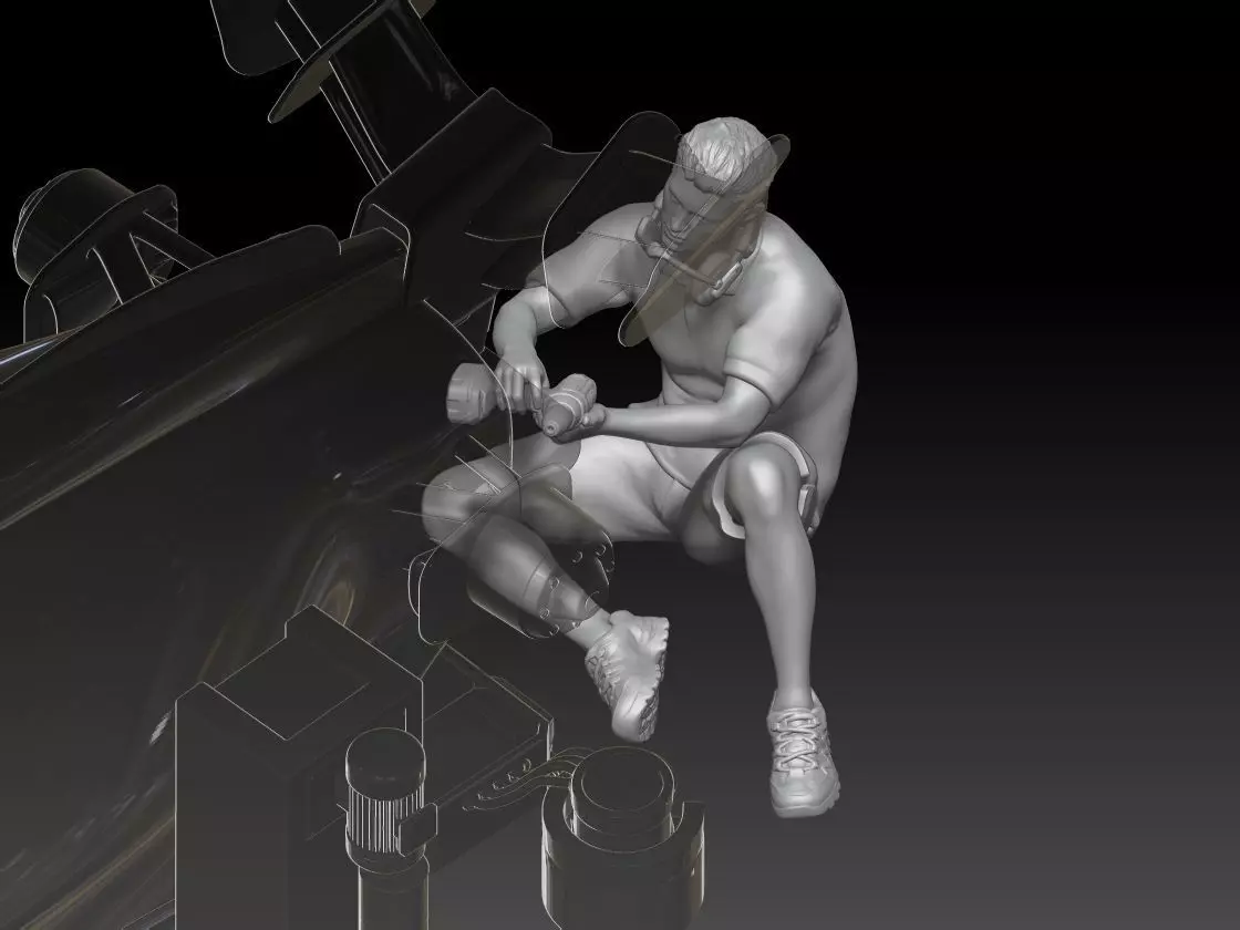 mechanic 5 at work in the garage during the Formula 1 3D print model_2