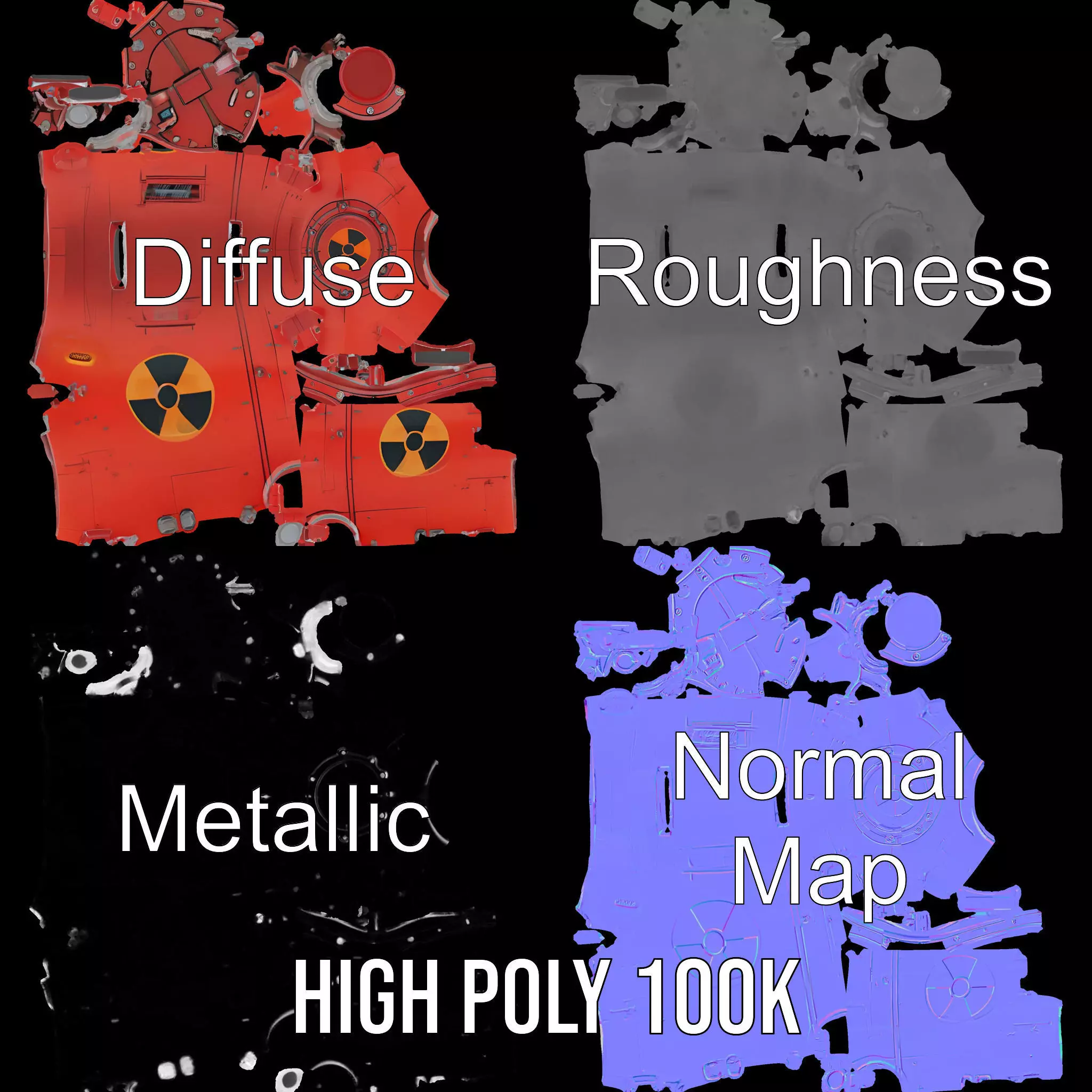 Red Torpedo Model Pack with Hazard Symbol Low-poly 3D model_4