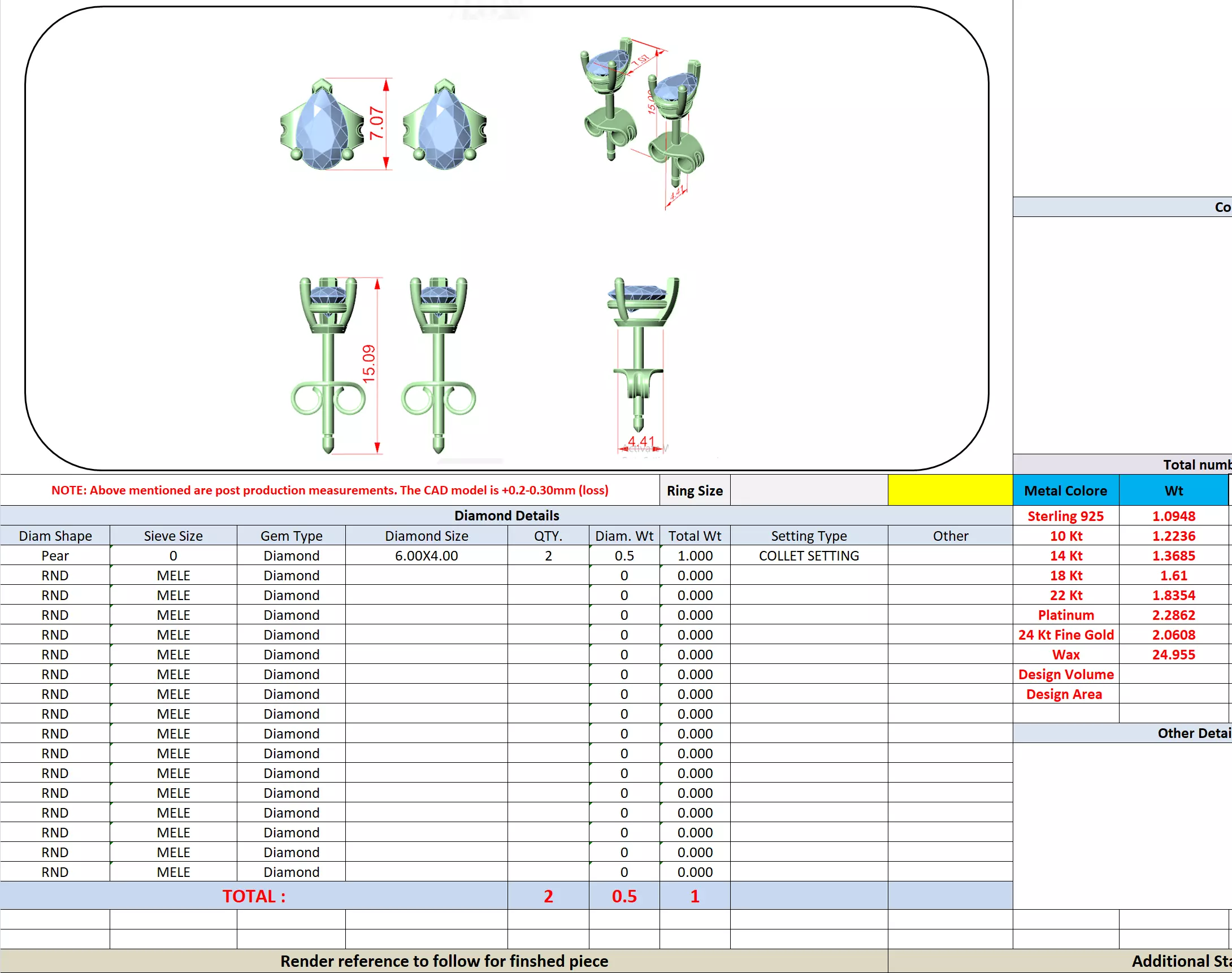 Solitaire Pear Cut Diamond Stud Earring 3DM STL Video 3D print model_13