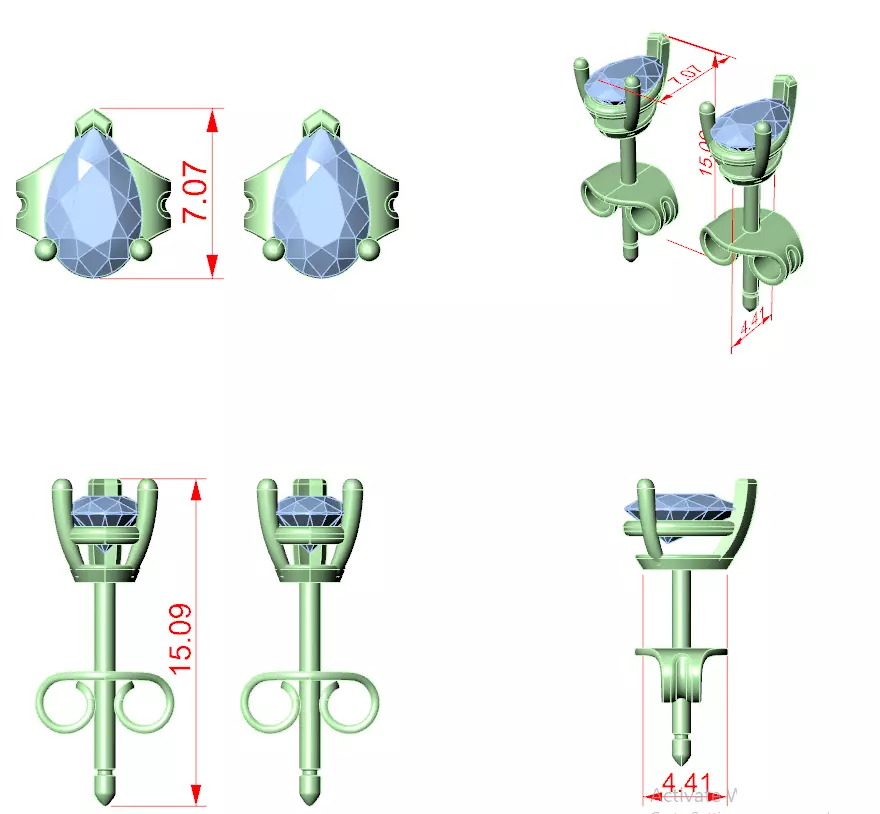 Solitaire Pear Cut Diamond Stud Earring 3DM STL Video 3D print model_12