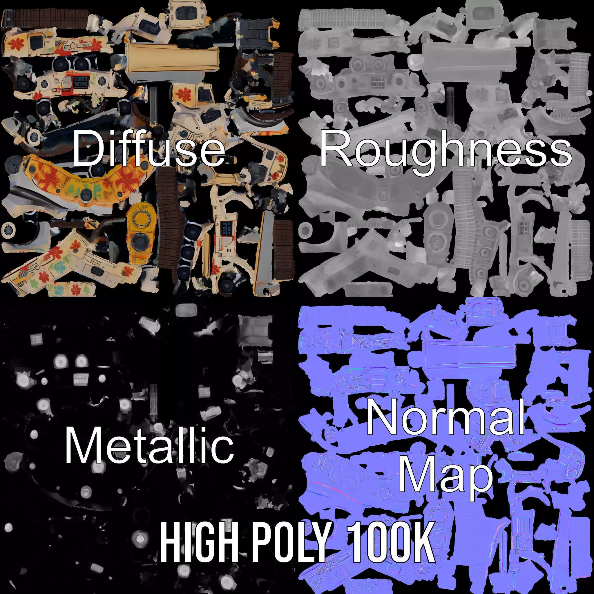 Floral Camouflage Tank Model Pack Low-poly 3D model_4