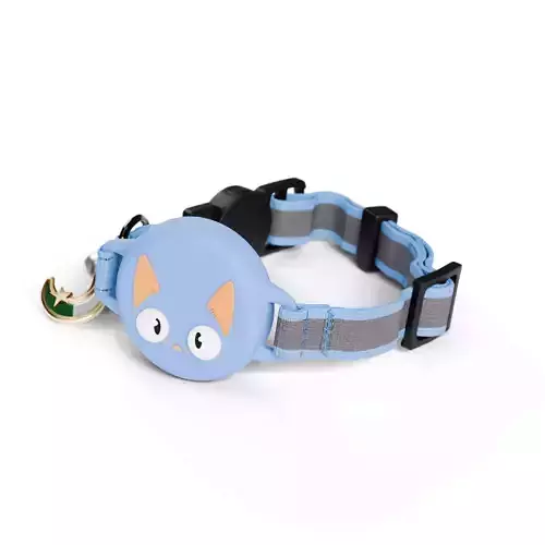 Cat Collar with Cute Face Design - Light Blue 3D model