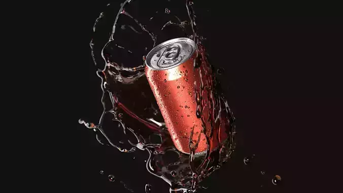Red 330ml Can With Splash - aluminum soda in splash of liquid