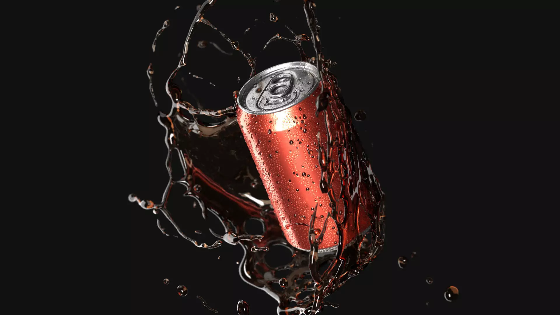 Red 330ml Can With Splash - aluminum soda in splash of liquid 3D model
